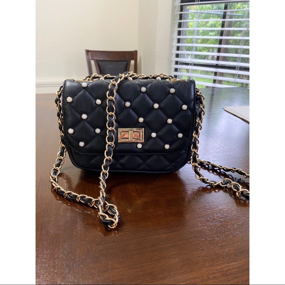 Aldo crossbody bag small black with pearls